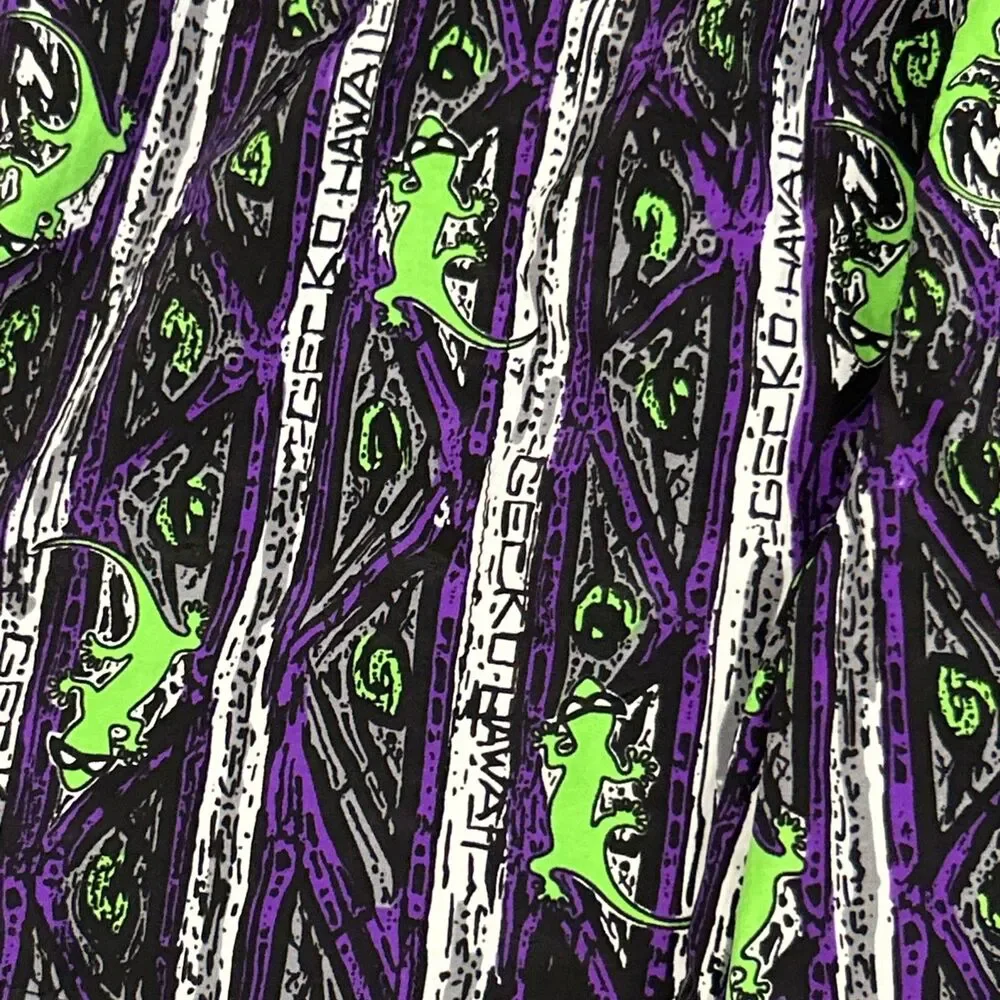 Gecko Hawaii Swim Trunks Mens XL Mesh Lined Shorts Black Purple Green Pockets